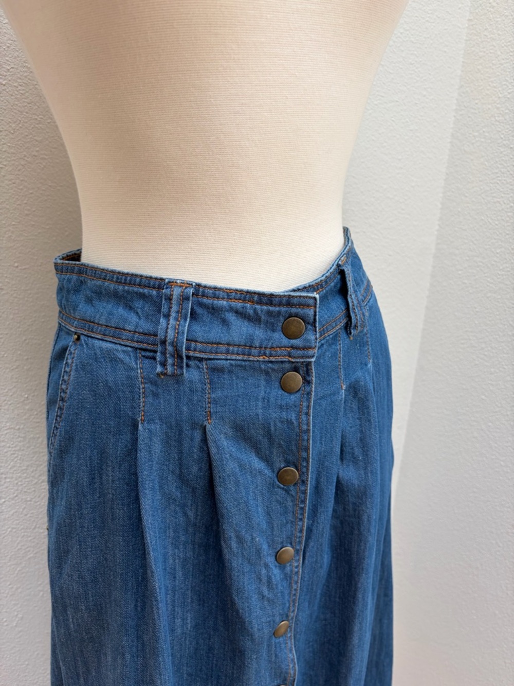 Sezane Clarine Midi Skirt Denim Button Front A Line Cotton Blue Size Small 36 - Picture 5 of 11